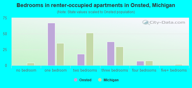 Bedrooms in renter-occupied apartments in Onsted, Michigan