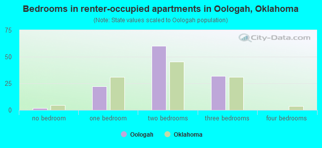 Bedrooms in renter-occupied apartments in Oologah, Oklahoma