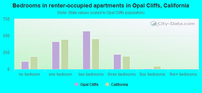 Bedrooms in renter-occupied apartments in Opal Cliffs, California