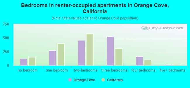 Bedrooms in renter-occupied apartments in Orange Cove, California