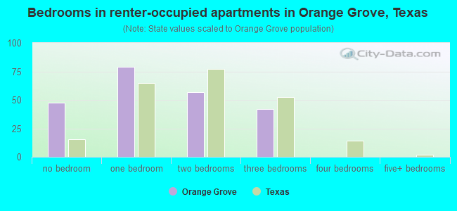 Bedrooms in renter-occupied apartments in Orange Grove, Texas
