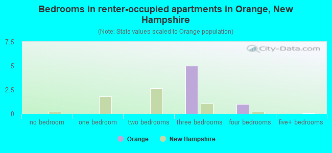 Bedrooms in renter-occupied apartments in Orange, New Hampshire