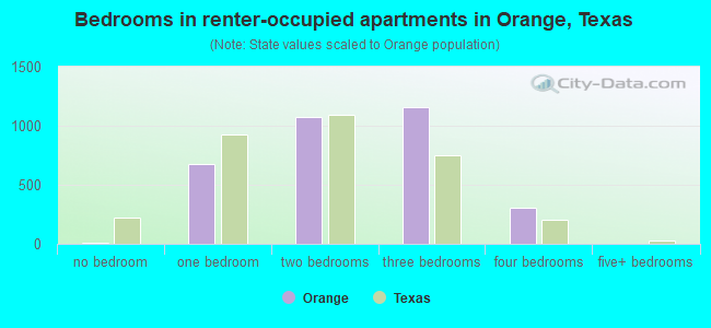 Bedrooms in renter-occupied apartments in Orange, Texas