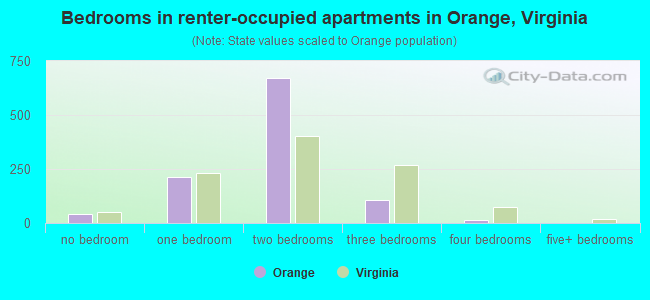 Bedrooms in renter-occupied apartments in Orange, Virginia
