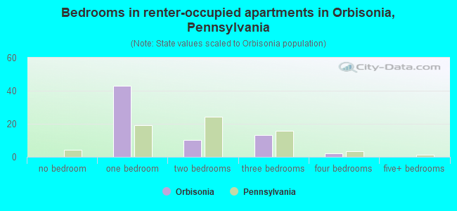 Bedrooms in renter-occupied apartments in Orbisonia, Pennsylvania