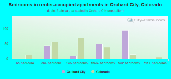 Bedrooms in renter-occupied apartments in Orchard City, Colorado