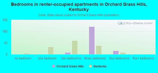 Bedrooms in renter-occupied apartments in Orchard Grass Hills, Kentucky