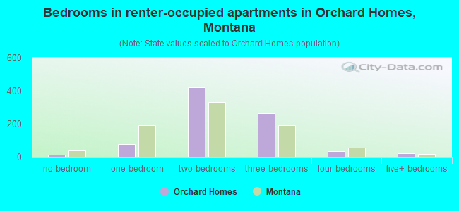 Bedrooms in renter-occupied apartments in Orchard Homes, Montana