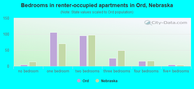 Bedrooms in renter-occupied apartments in Ord, Nebraska