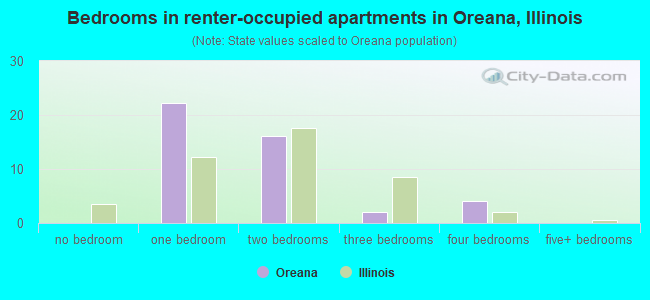 Bedrooms in renter-occupied apartments in Oreana, Illinois