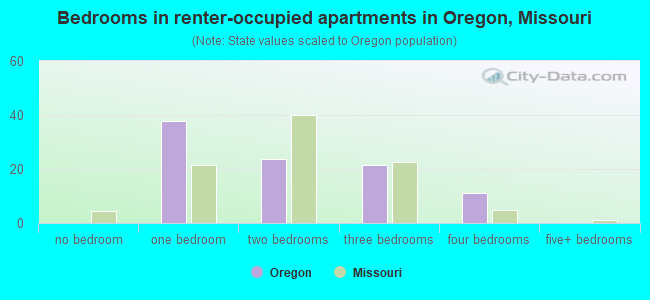 Bedrooms in renter-occupied apartments in Oregon, Missouri