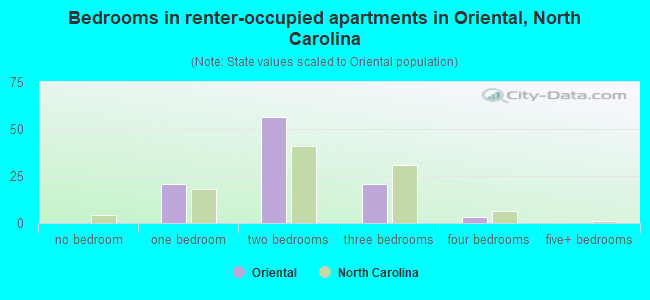Bedrooms in renter-occupied apartments in Oriental, North Carolina