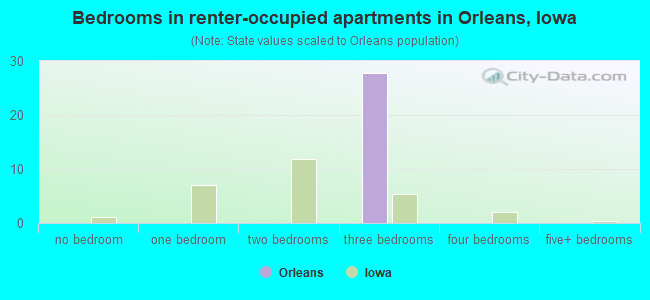Bedrooms in renter-occupied apartments in Orleans, Iowa