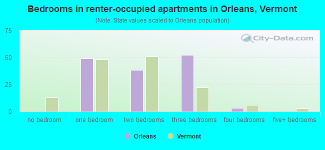 Bedrooms in renter-occupied apartments in Orleans, Vermont
