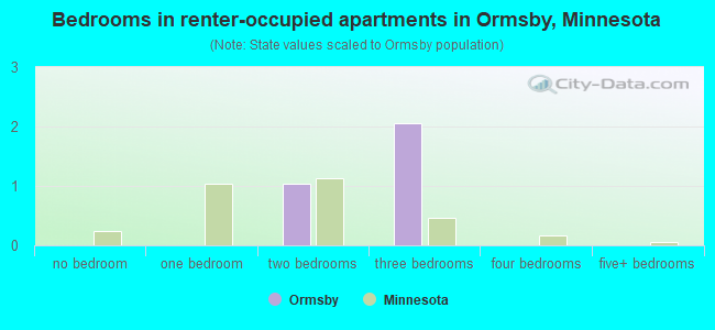 Bedrooms in renter-occupied apartments in Ormsby, Minnesota