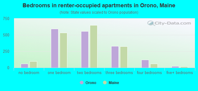 Bedrooms in renter-occupied apartments in Orono, Maine