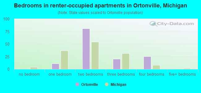 Bedrooms in renter-occupied apartments in Ortonville, Michigan