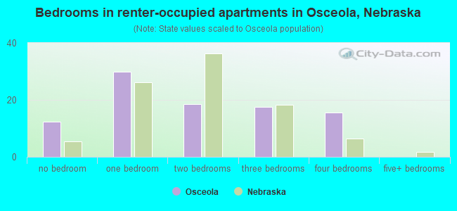 Bedrooms in renter-occupied apartments in Osceola, Nebraska