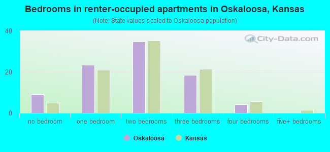 Bedrooms in renter-occupied apartments in Oskaloosa, Kansas
