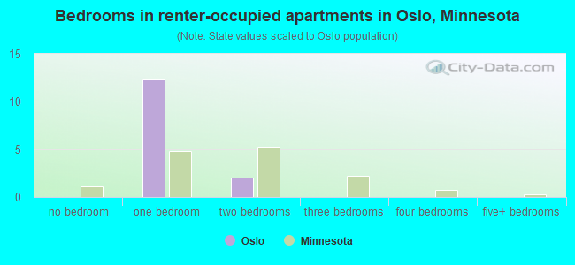 Bedrooms in renter-occupied apartments in Oslo, Minnesota