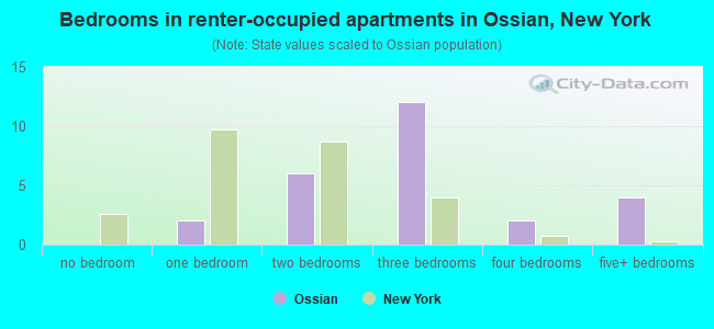 Bedrooms in renter-occupied apartments in Ossian, New York