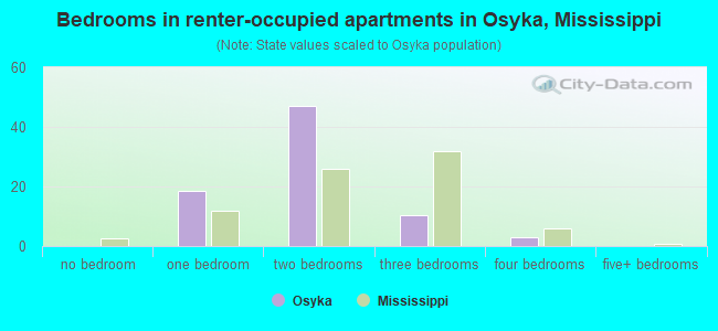 Bedrooms in renter-occupied apartments in Osyka, Mississippi