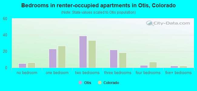 Bedrooms in renter-occupied apartments in Otis, Colorado