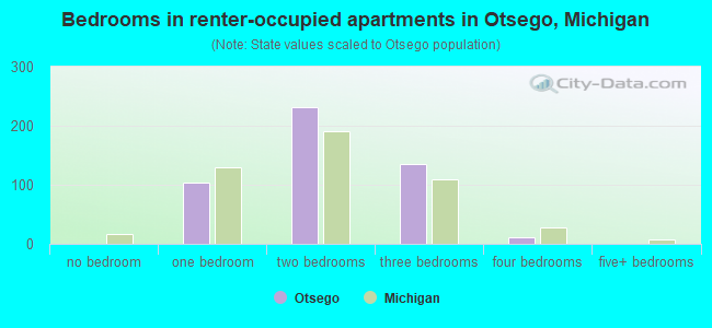 Bedrooms in renter-occupied apartments in Otsego, Michigan