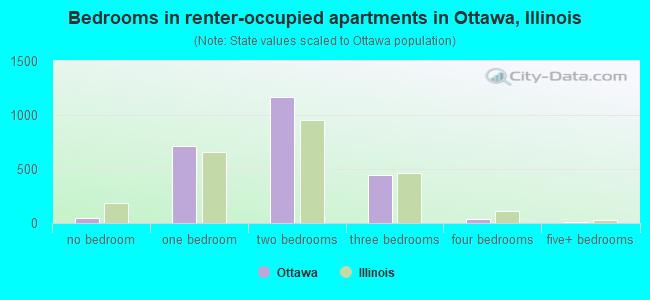 Bedrooms in renter-occupied apartments in Ottawa, Illinois