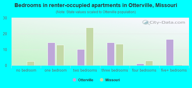 Bedrooms in renter-occupied apartments in Otterville, Missouri