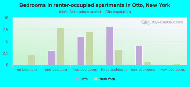 Bedrooms in renter-occupied apartments in Otto, New York