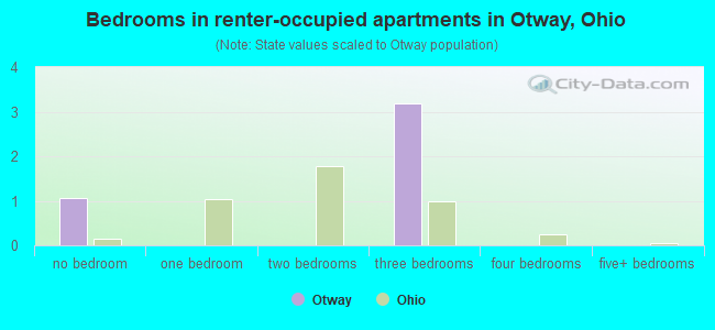 Bedrooms in renter-occupied apartments in Otway, Ohio