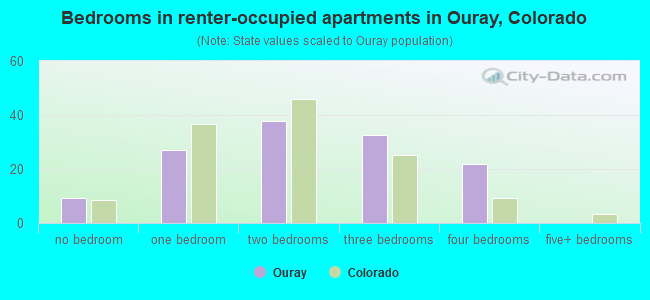 Bedrooms in renter-occupied apartments in Ouray, Colorado