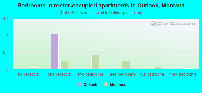 Bedrooms in renter-occupied apartments in Outlook, Montana