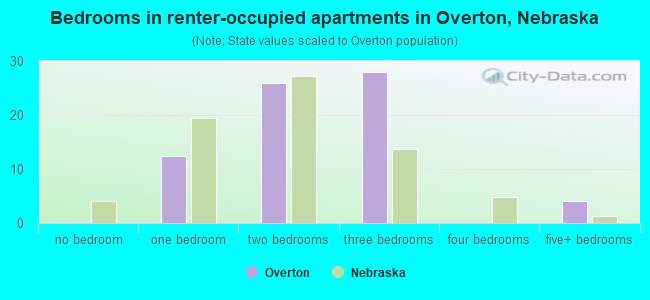 Bedrooms in renter-occupied apartments in Overton, Nebraska