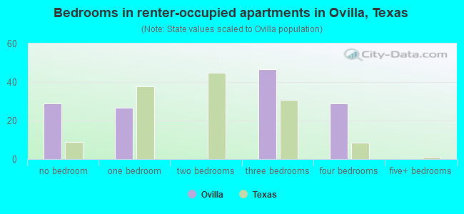 Bedrooms in renter-occupied apartments in Ovilla, Texas