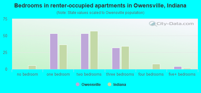 Bedrooms in renter-occupied apartments in Owensville, Indiana