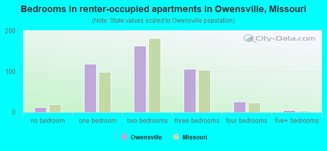 Bedrooms in renter-occupied apartments in Owensville, Missouri