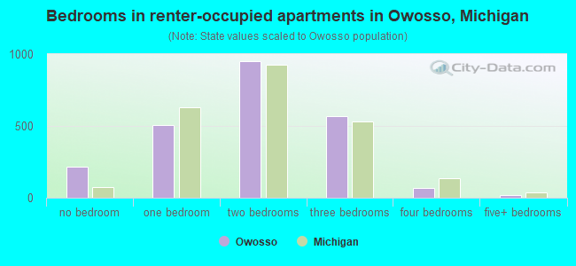 Bedrooms in renter-occupied apartments in Owosso, Michigan