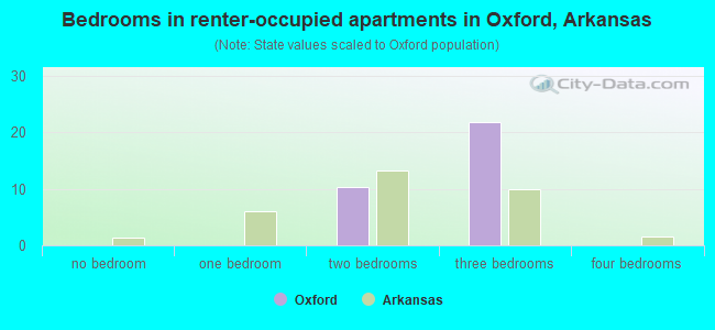 Bedrooms in renter-occupied apartments in Oxford, Arkansas