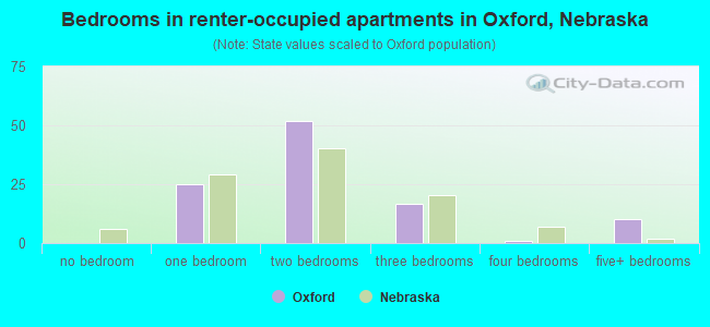Bedrooms in renter-occupied apartments in Oxford, Nebraska