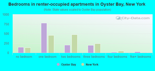 Bedrooms in renter-occupied apartments in Oyster Bay, New York