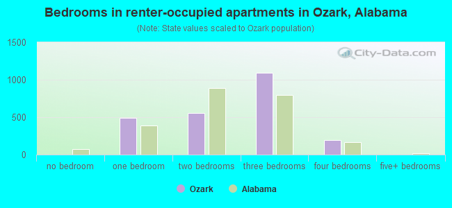 Bedrooms in renter-occupied apartments in Ozark, Alabama