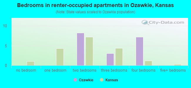Bedrooms in renter-occupied apartments in Ozawkie, Kansas