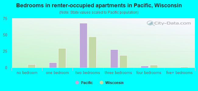 Bedrooms in renter-occupied apartments in Pacific, Wisconsin