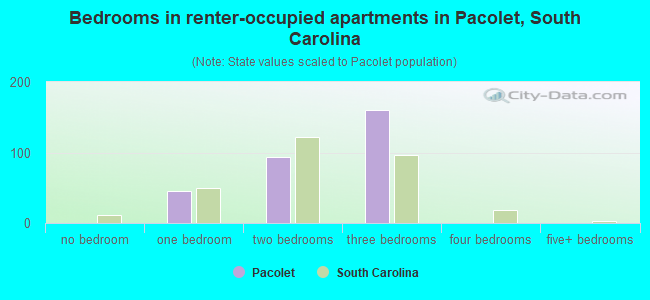 Bedrooms in renter-occupied apartments in Pacolet, South Carolina