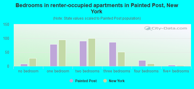 Bedrooms in renter-occupied apartments in Painted Post, New York