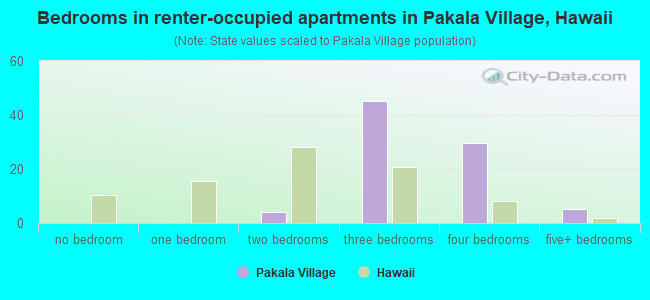 Bedrooms in renter-occupied apartments in Pakala Village, Hawaii