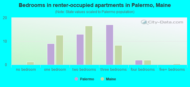 Bedrooms in renter-occupied apartments in Palermo, Maine