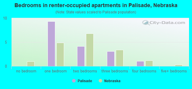 Bedrooms in renter-occupied apartments in Palisade, Nebraska